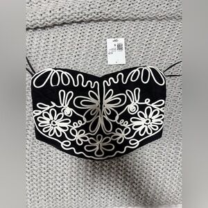 Black and White Floral Bustier Top